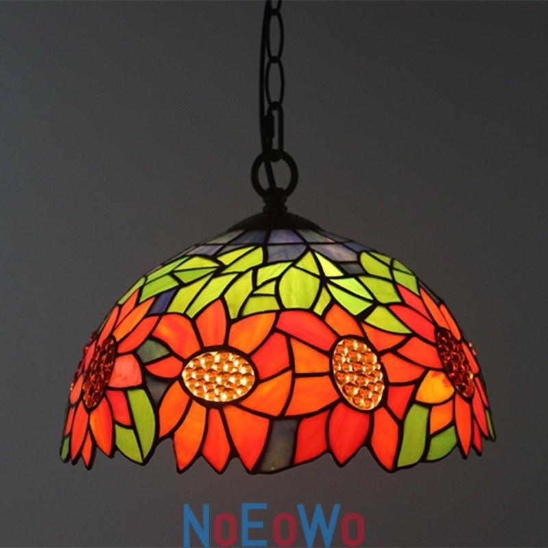 Buy Premium 30 cm European Stained Glass Sunflower Style Tiffany Pendant Light in Australia NoEoWo